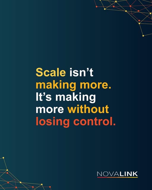 NovaLink design with white typography and yellow accents on blue: scaling without losing control.